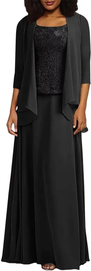 2 Pieces Mother of Bride Dresses with Jacket for Wedding Long Chiffon Formal Evening Gowns for Women PG029