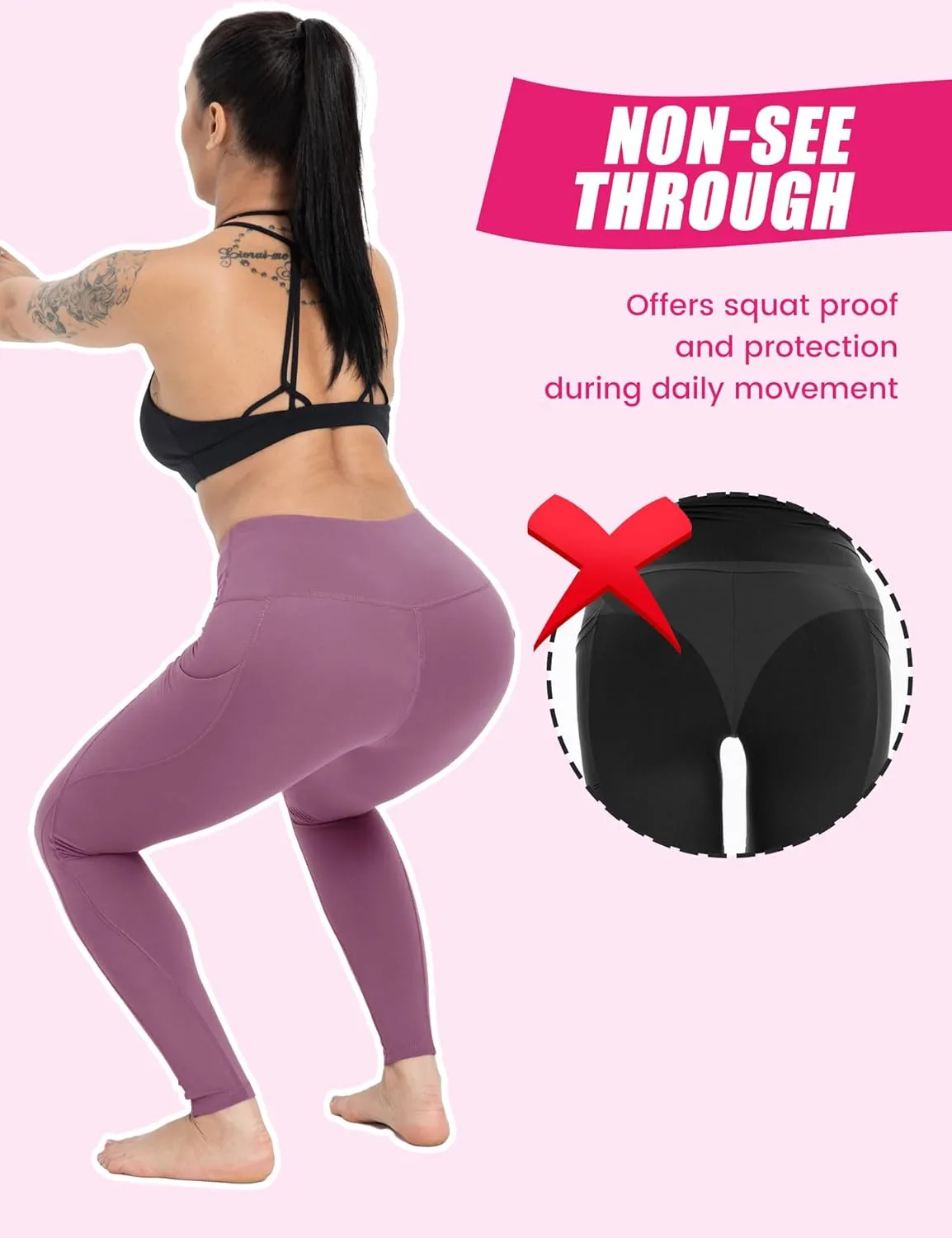 3 Pack Yoga Pants with Pockets for Women, Tummy Control Black Compression Gym Workout Leggings