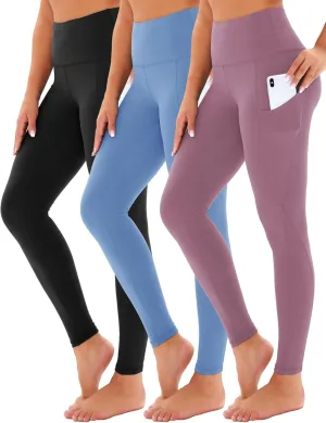 3 Pack Yoga Pants with Pockets for Women, Tummy Control Black Compression Gym Workout Leggings