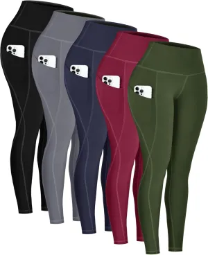 5 Pack Leggings with Pockets for Women - High Waisted Tummy Control Workout Gym Yoga Pants