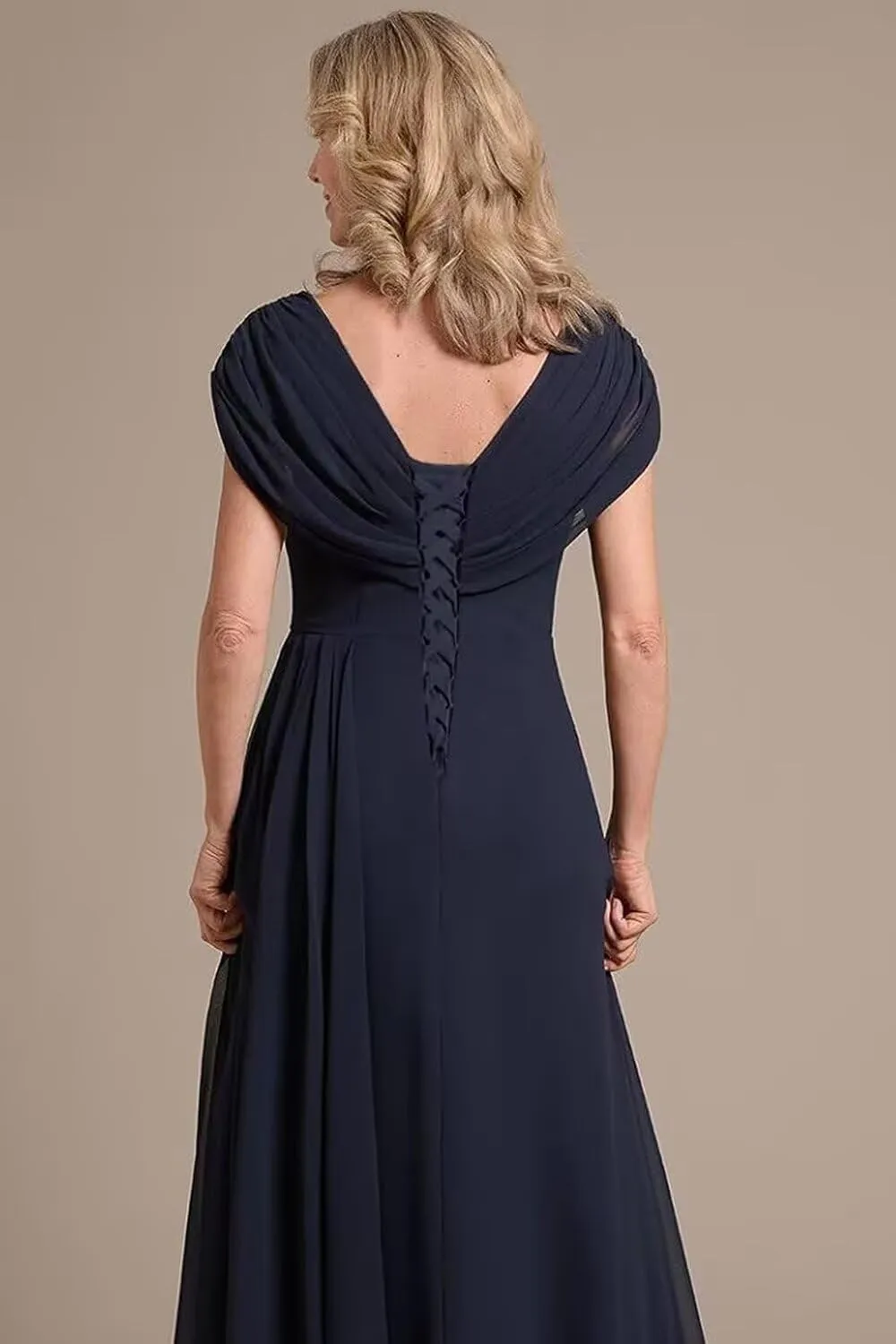 A Line Chiffon Mother of The Bride Dress Tea Length V Neck Formal Evening Dresses Hi007