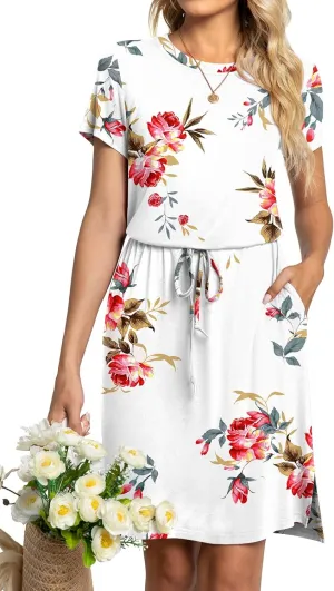 Anydoll Womens 2025 Casual Dresses Summer Short Sleeve Work T Shirt Dress with Pockets Hide Belly