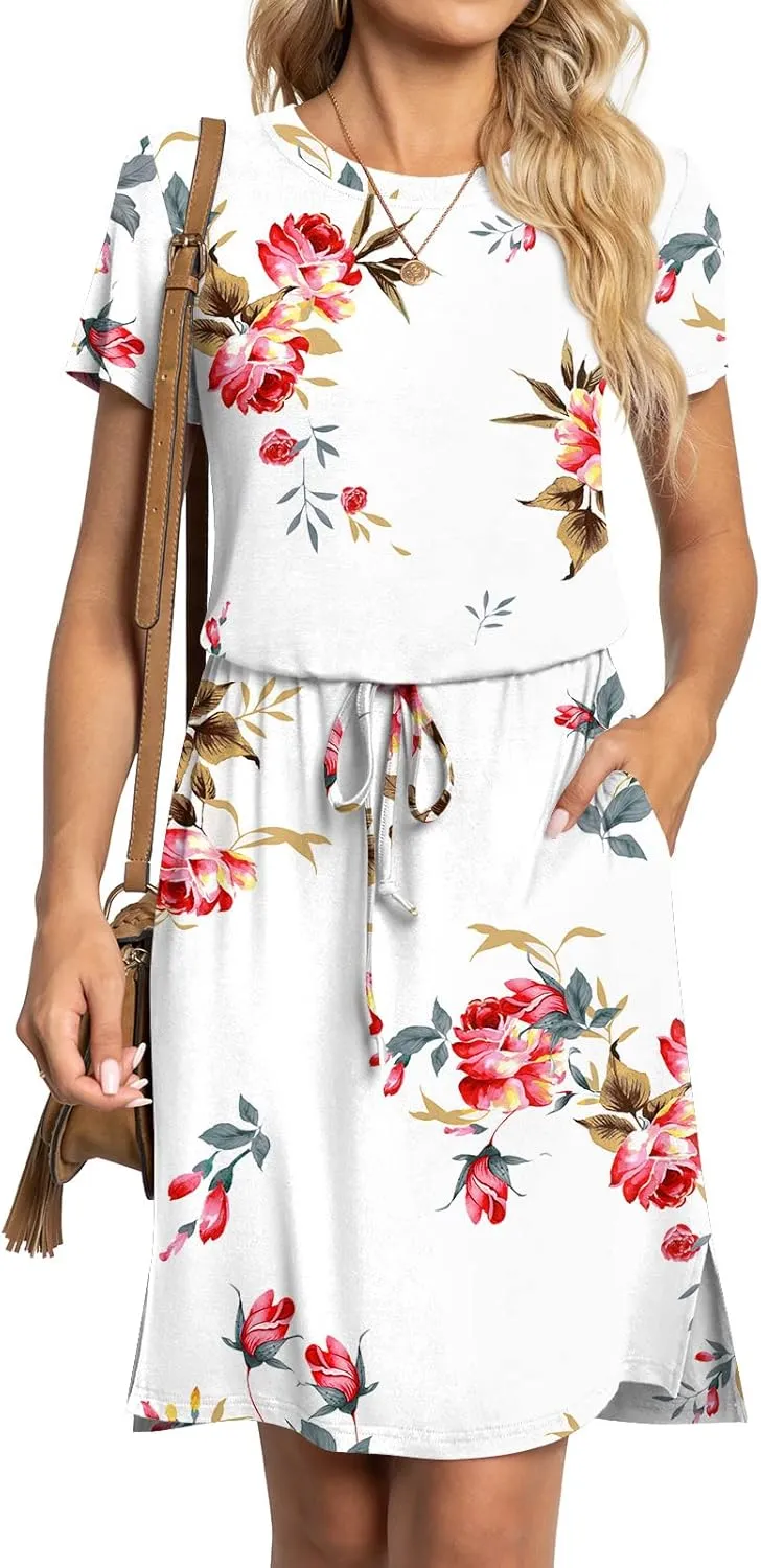 Anydoll Womens 2025 Casual Dresses Summer Short Sleeve Work T Shirt Dress with Pockets Hide Belly