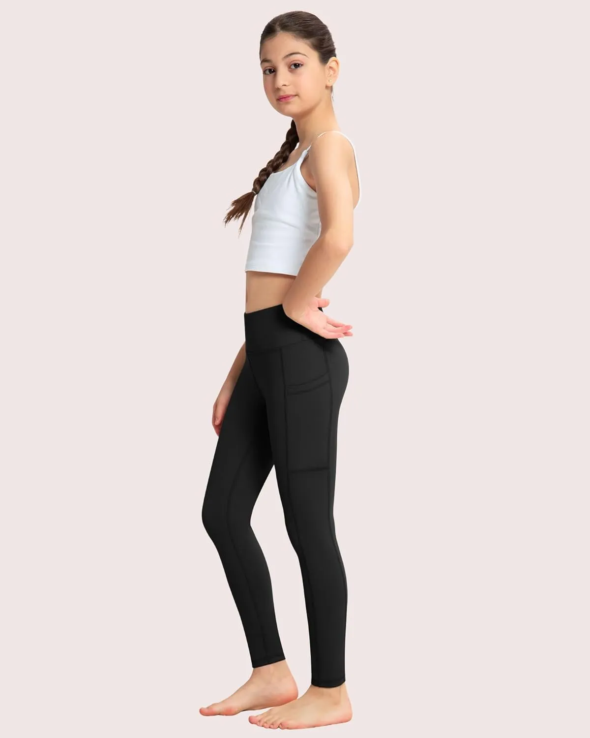 ATHVOTAR Girls Leggings with Pockets: High Waisted Yoga Workout Athletic Dance Running Pants 4 Packs