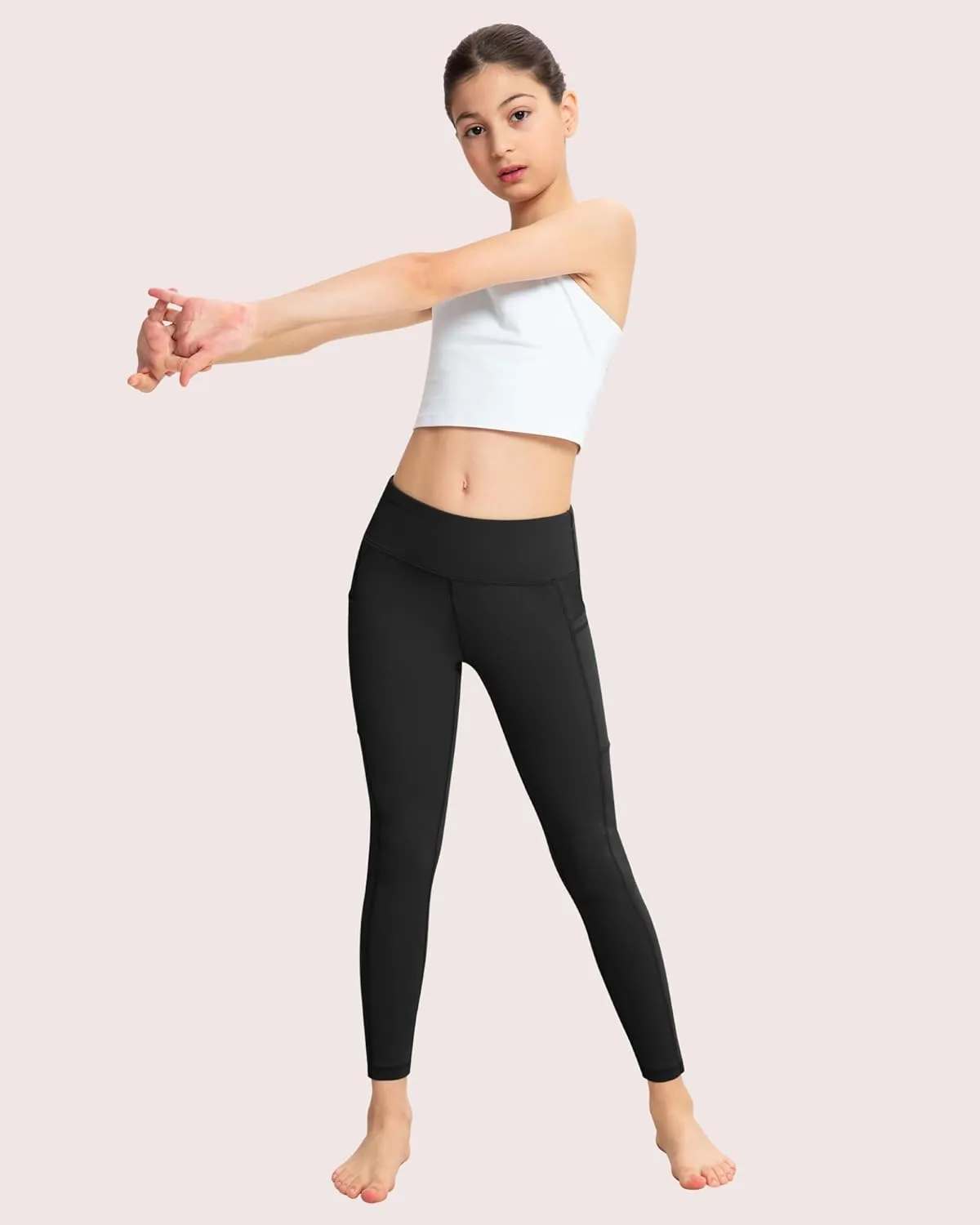 ATHVOTAR Girls Leggings with Pockets: High Waisted Yoga Workout Athletic Dance Running Pants 4 Packs