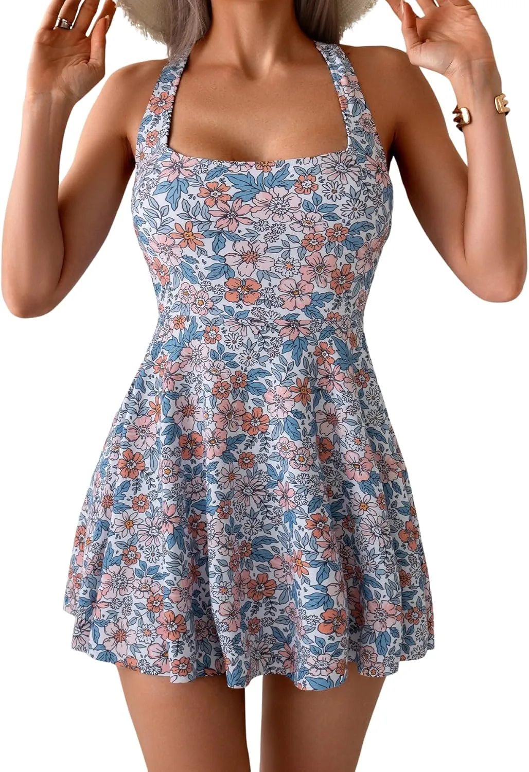 B2prity Women's One Piece Swimdress Swimsuit Tummy Control Swim Dress Modest Full Coverage Bathing Suit with Skirt