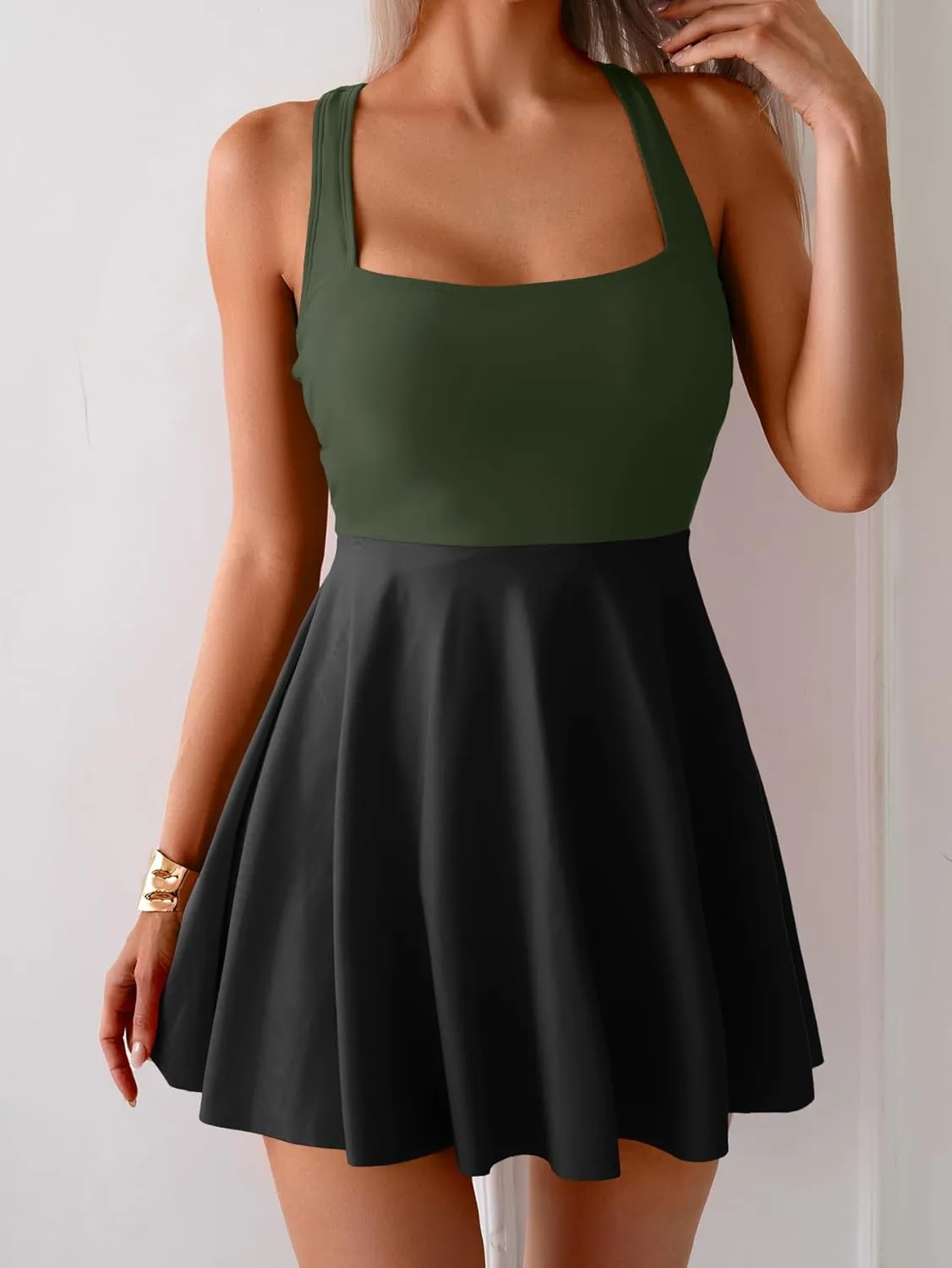 B2prity Women's One Piece Swimdress Swimsuit Tummy Control Swim Dress Modest Full Coverage Bathing Suit with Skirt
