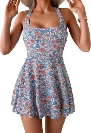 B2prity Women's One Piece Swimdress Swimsuit Tummy Control Swim Dress Modest Full Coverage Bathing Suit with Skirt