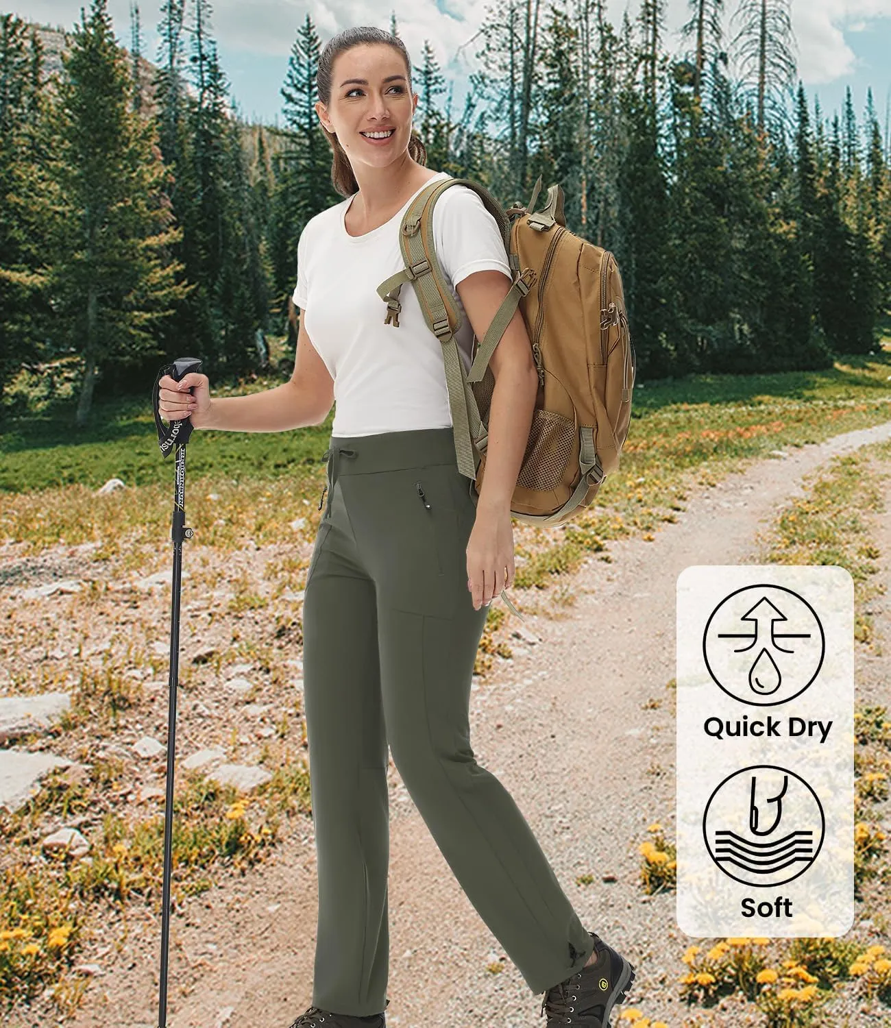 BASUDAM Women's Athletic Pants Quick Dry Lightweight Zipper Pockets Adjustable Ankle Outdoor Sports Hiking Running Jogging