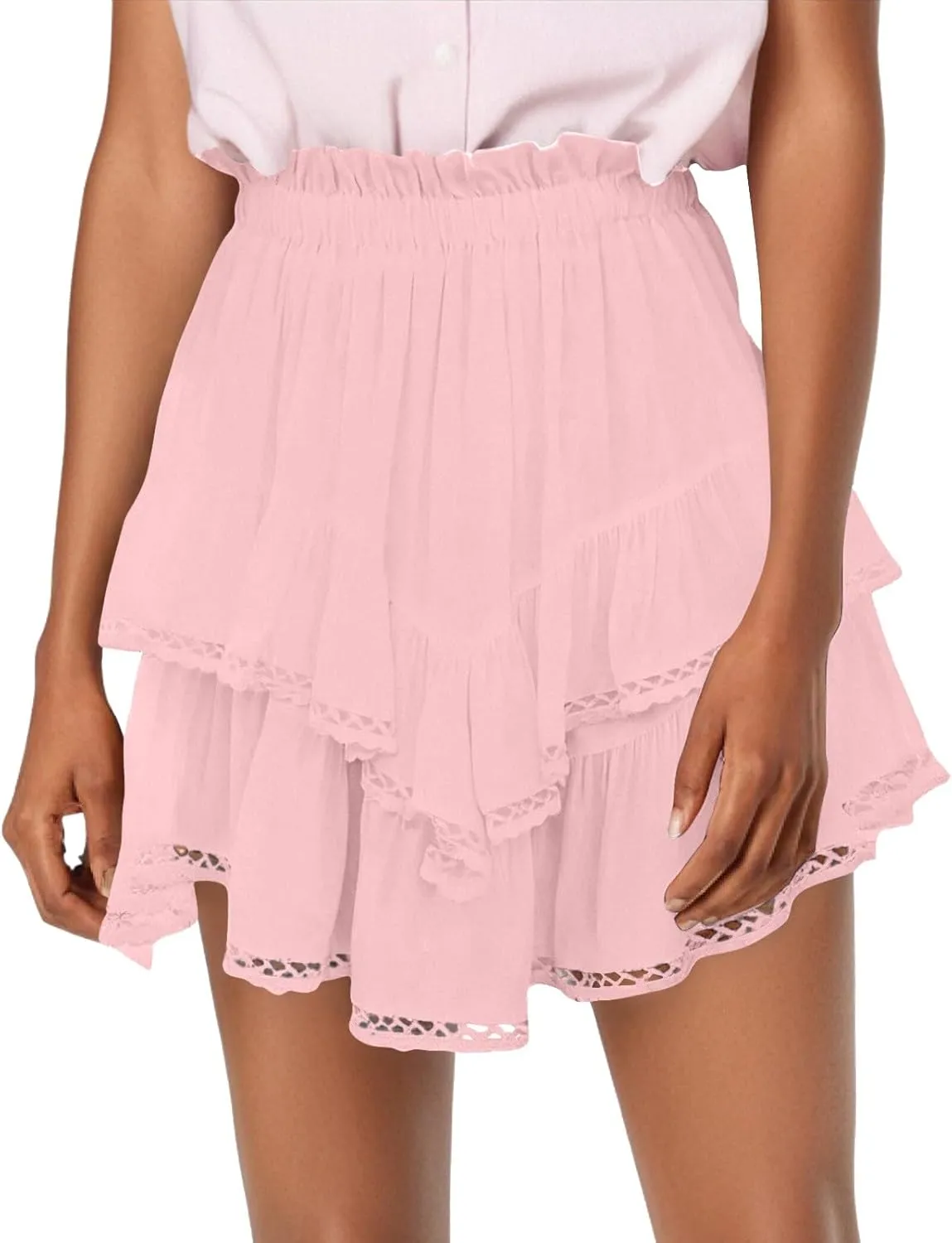 Beach Vacation Clothes for Women Loose Casual Trendy Solid Color Elastic Waist Athletic Tennis Skirts, S-2XL