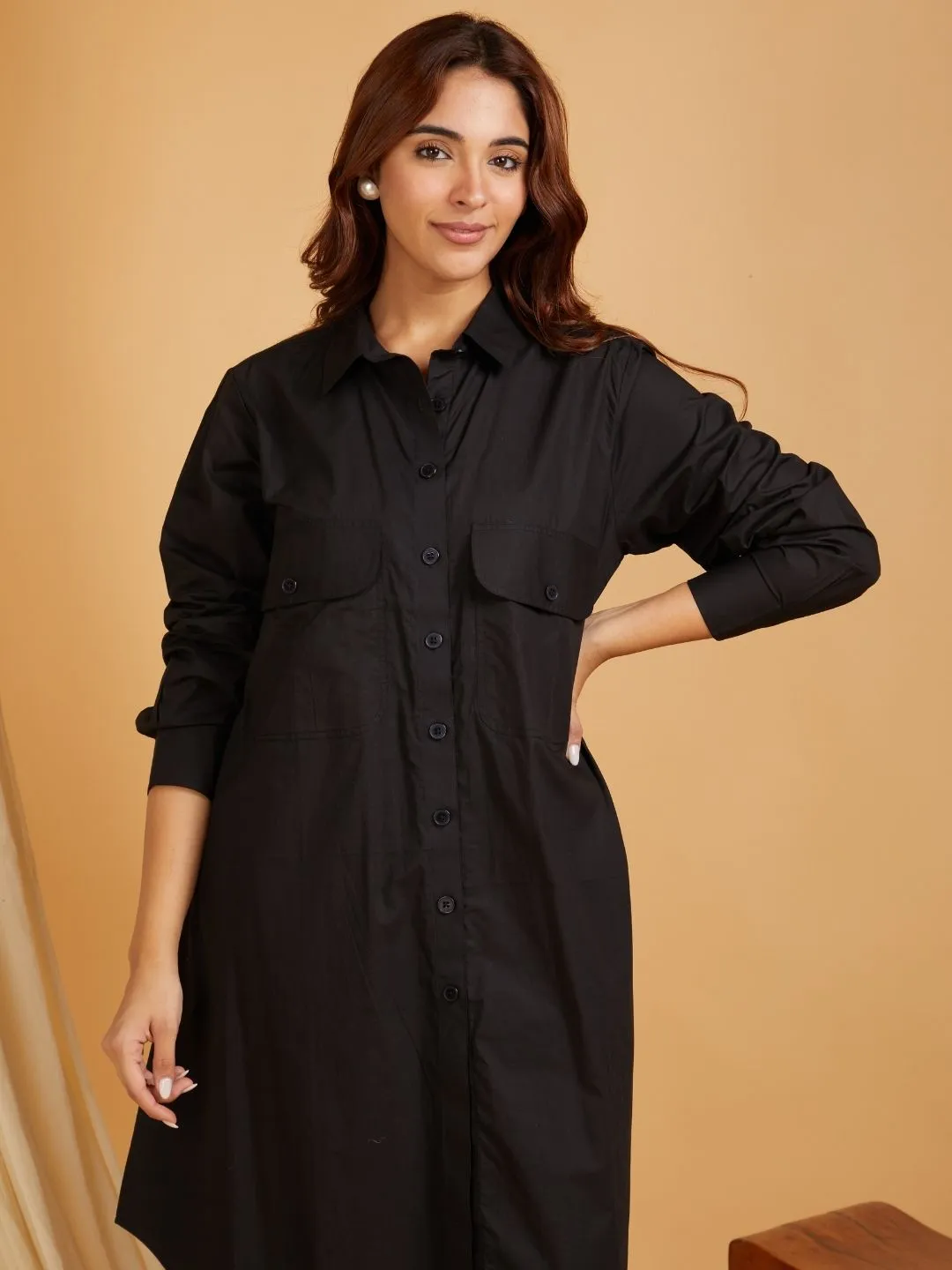 Black Cotton Poplin Black Button Up Co-ord Set
