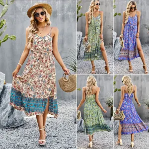 Bohemian Vacation Style Split Hem Cami Dress