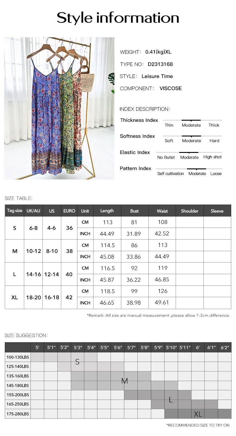 Bohemian Vacation Style Split Hem Cami Dress