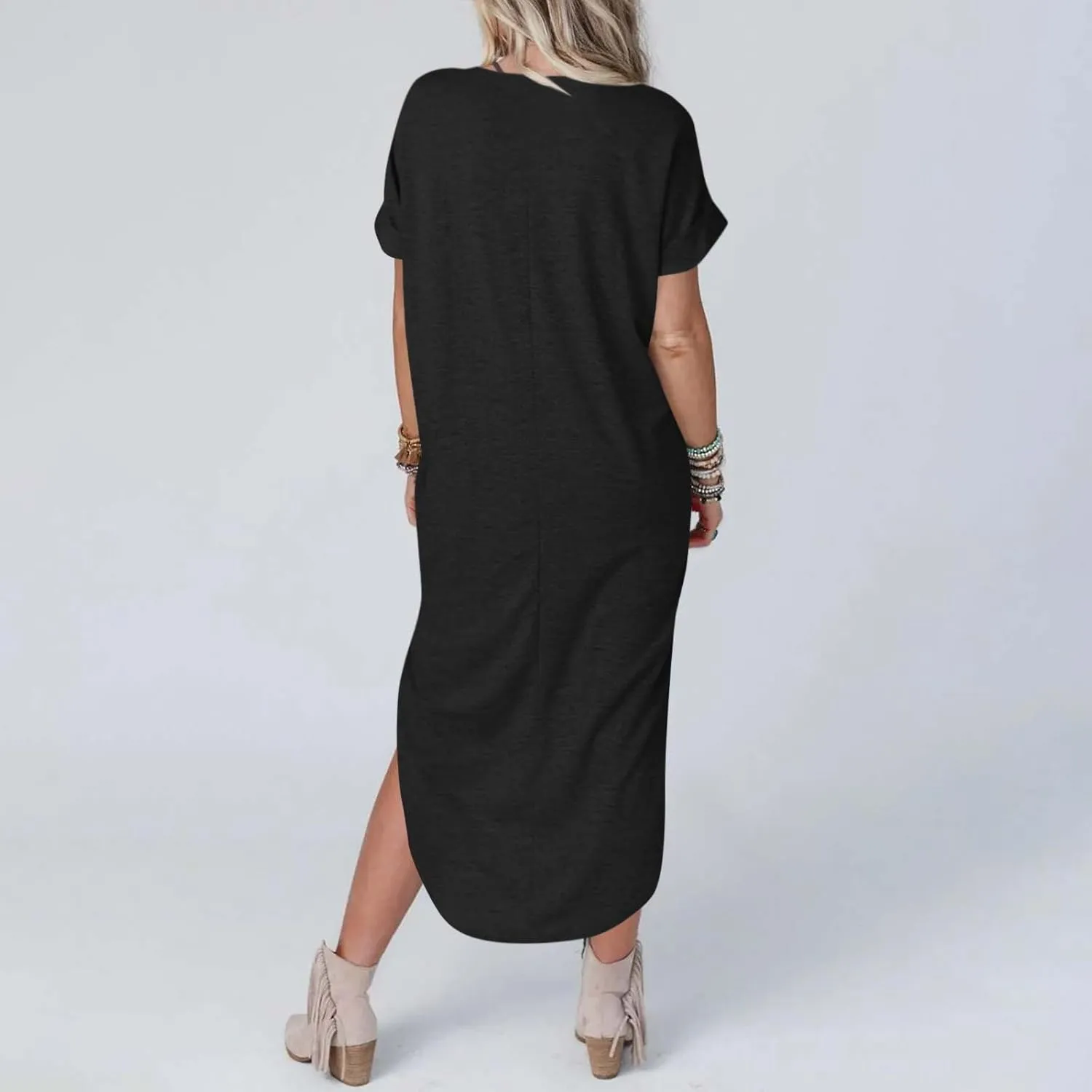 Casual Dresses for Women Summer Short Sleeve T-Shirt Dress Swing A Line Beach Vacation Sundresses with Pockets