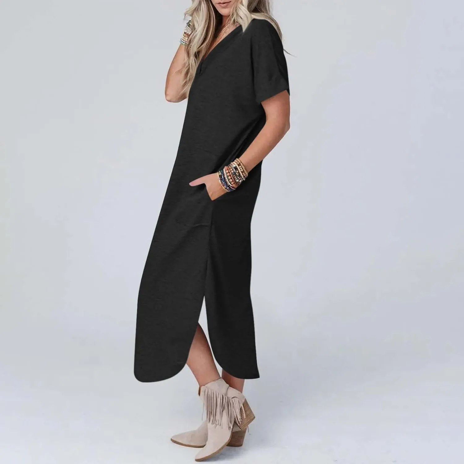 Casual Dresses for Women Summer Short Sleeve T-Shirt Dress Swing A Line Beach Vacation Sundresses with Pockets