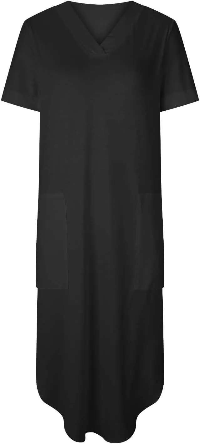 Casual Dresses for Women Summer Short Sleeve T-Shirt Dress Swing A Line Beach Vacation Sundresses with Pockets