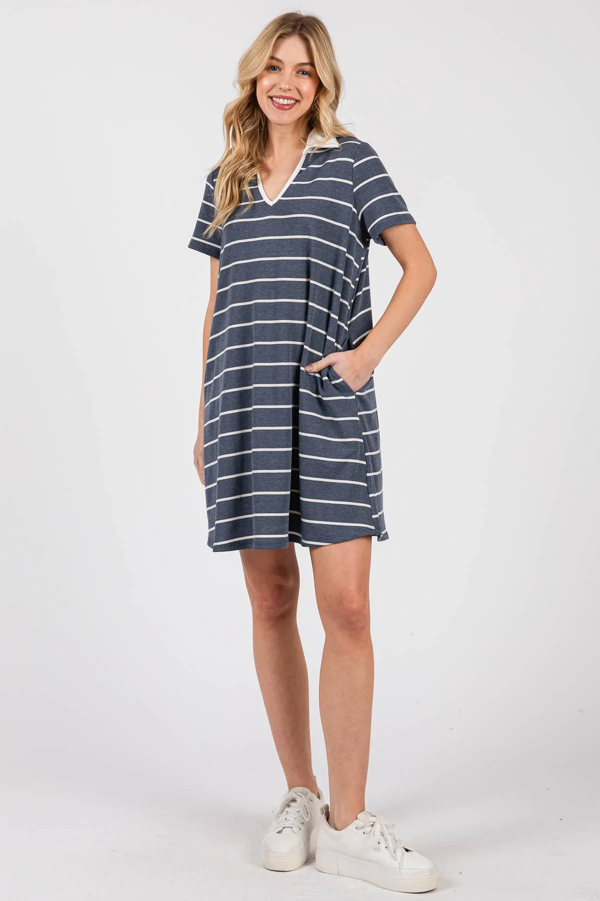 Casual Striped Polo Dress