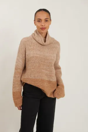 Caterina H. Neck Sweater - Tobacco brown / natural mel.