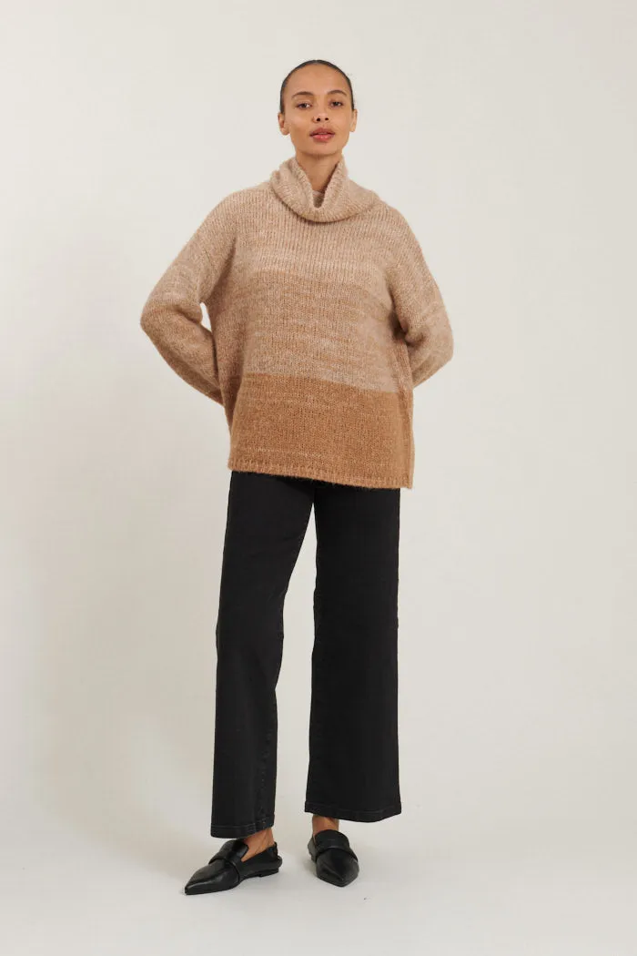 Caterina H. Neck Sweater - Tobacco brown / natural mel.