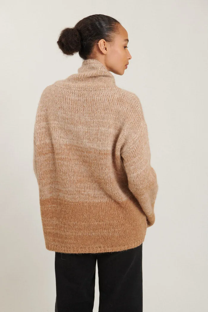 Caterina H. Neck Sweater - Tobacco brown / natural mel.