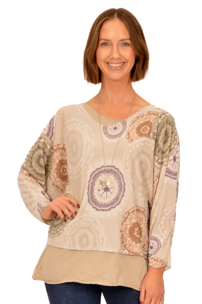 Catherine Lillywhite's Beige Medallion Print 2Pc Tunic with Necklace