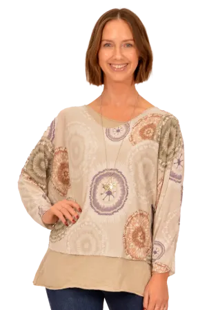 Catherine Lillywhite's Beige Medallion Print 2Pc Tunic with Necklace