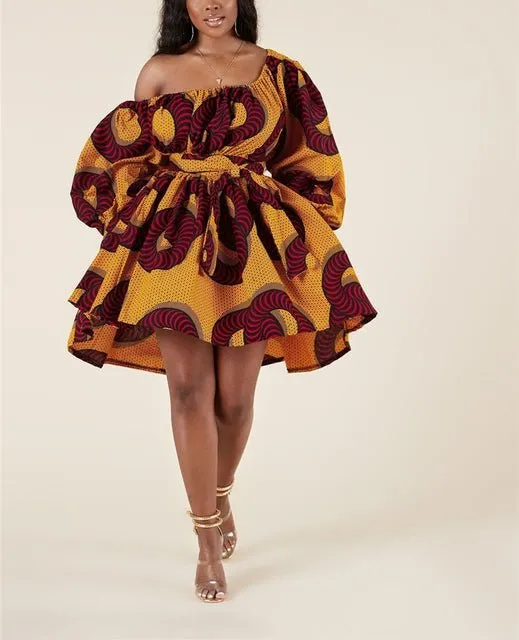 Chic Dashiki: Off-Shoulder Mini Dress with Tribal Flair – Elevate Your African Fashion