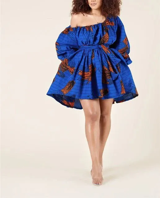 Chic Dashiki: Off-Shoulder Mini Dress with Tribal Flair – Elevate Your African Fashion