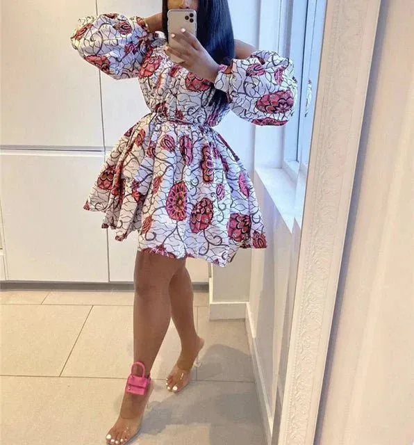 Chic Dashiki: Off-Shoulder Mini Dress with Tribal Flair – Elevate Your African Fashion