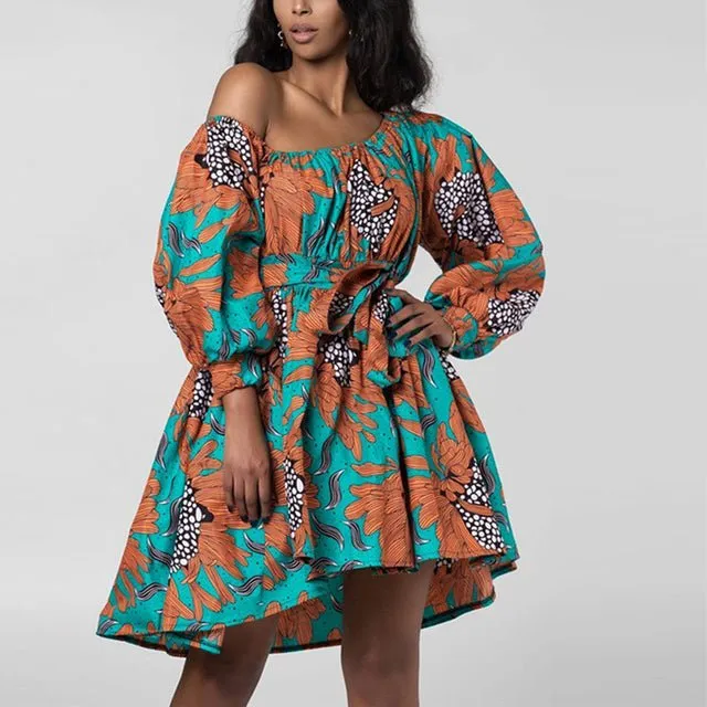 Chic Dashiki: Off-Shoulder Mini Dress with Tribal Flair – Elevate Your African Fashion