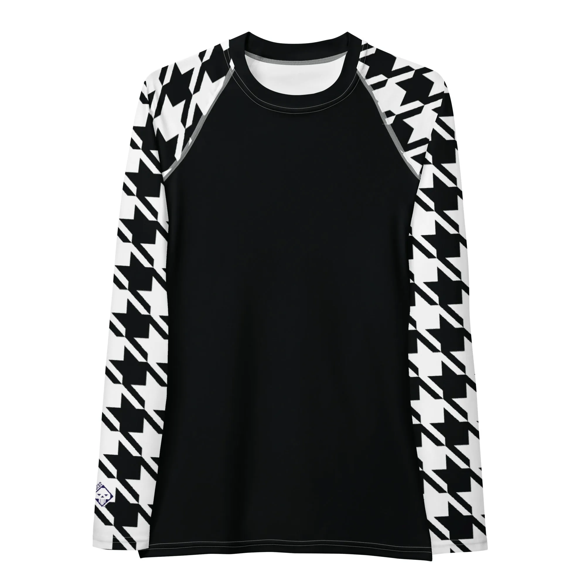 Chic Performance: Houndstooth Long Sleeve BJJ Rash Guard for Women Noir