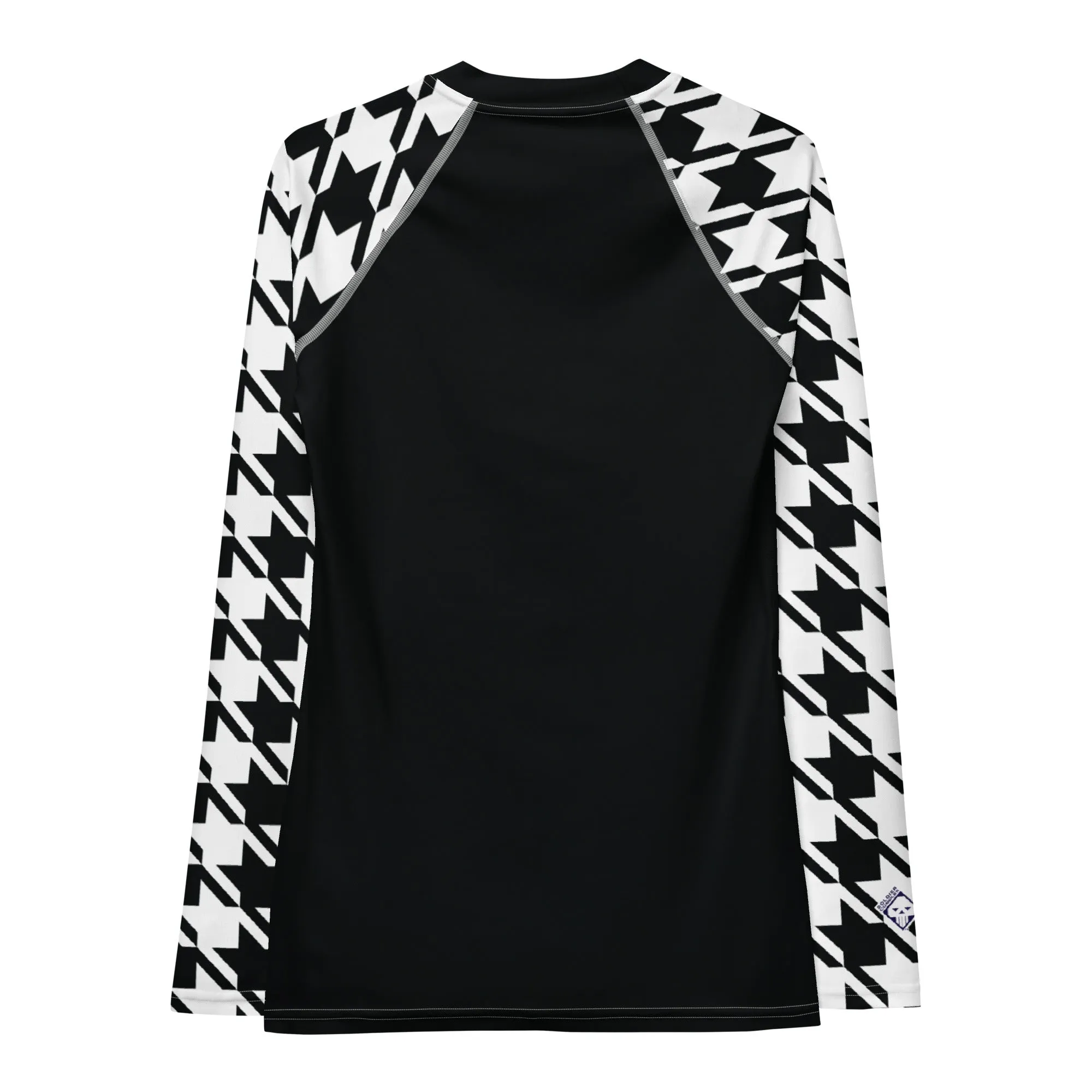 Chic Performance: Houndstooth Long Sleeve BJJ Rash Guard for Women Noir
