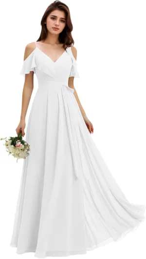 Chiffon Bridesmaid Dresses for Wedding with Slit Formal Wedding Guest Dresses for Women with Pocket NO82