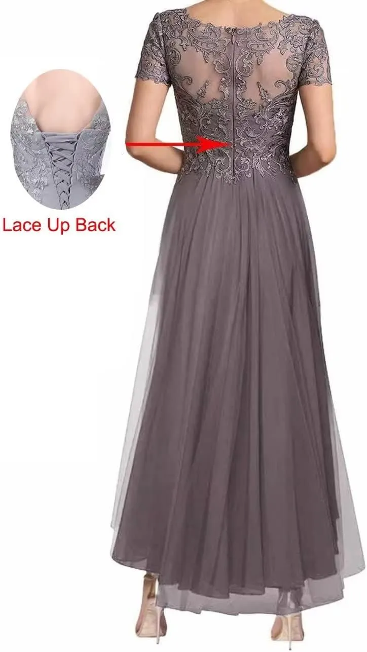 Chiffon Mother of The Bride Dresses Short Sleeves Mother of The Groom Dress A-line V-Neck Formal Evening Dress
