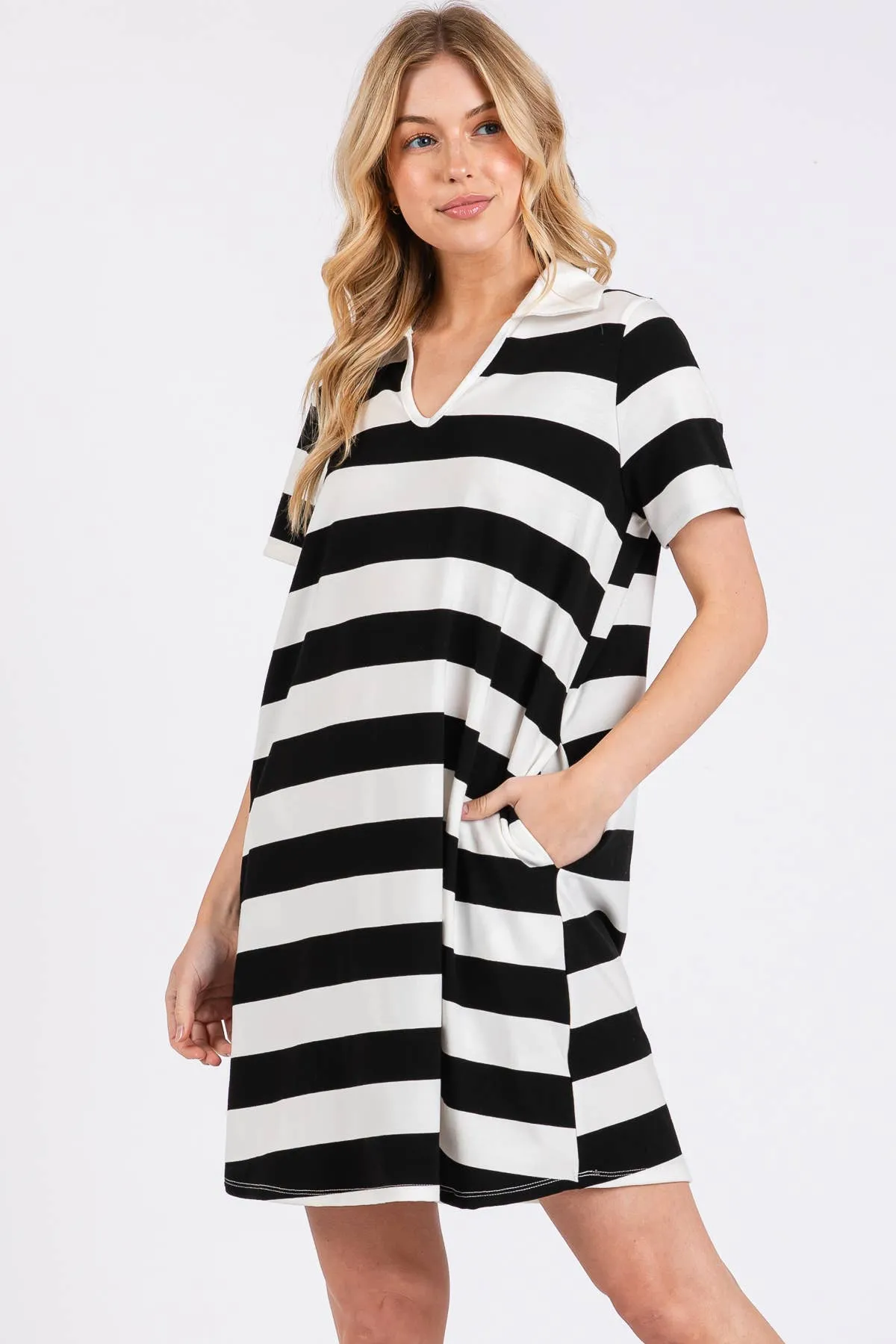 Christine Casual Black and White Striped Dress