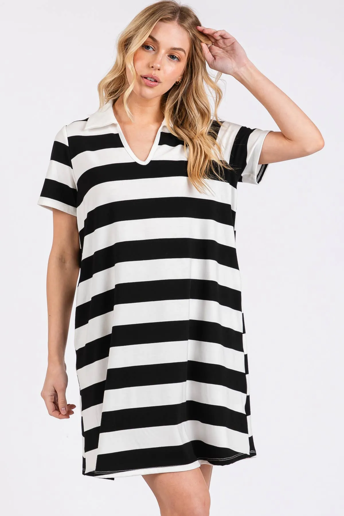 Christine Casual Black and White Striped Dress