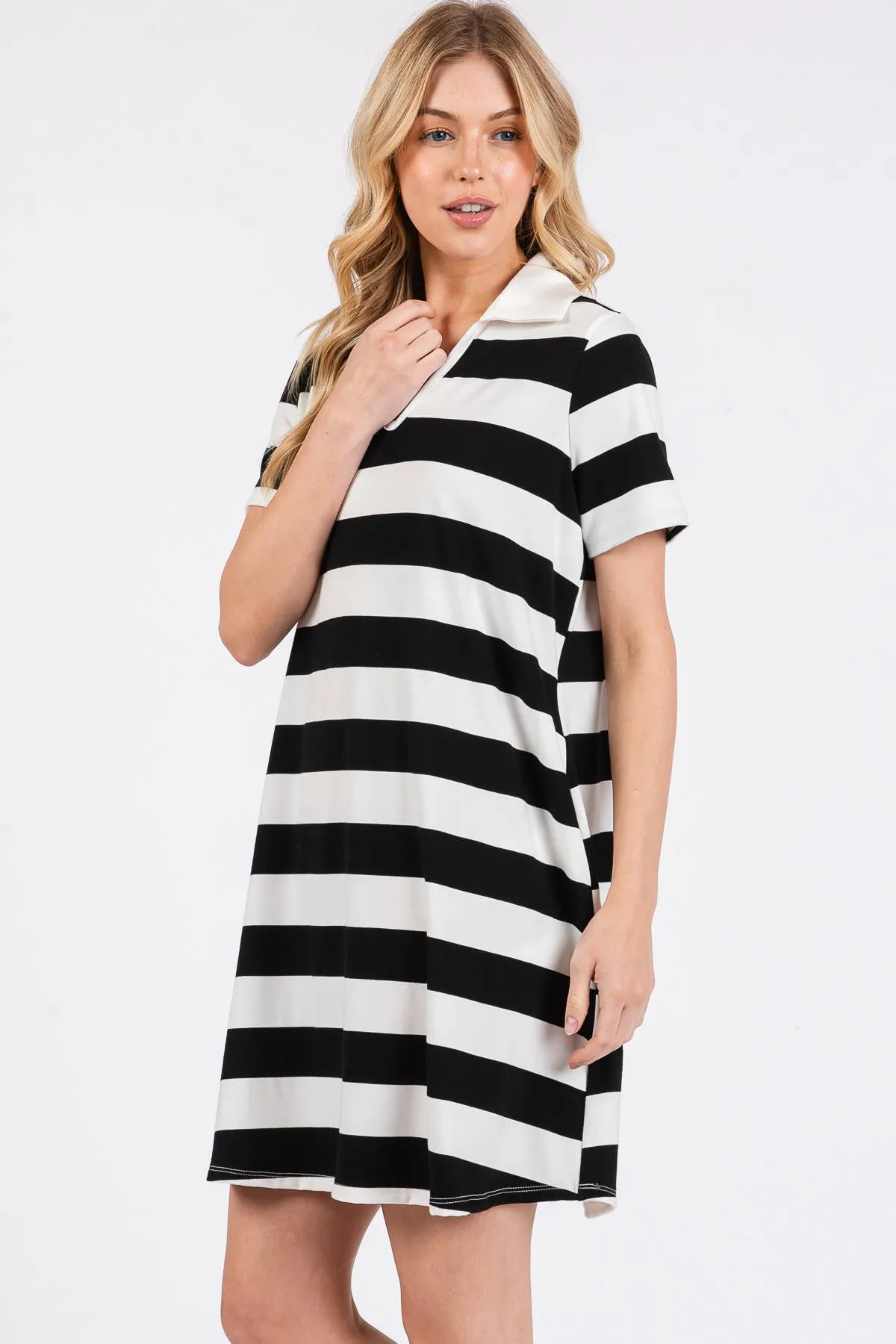 Christine Casual Black and White Striped Dress
