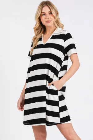 Christine Casual Black and White Striped Dress