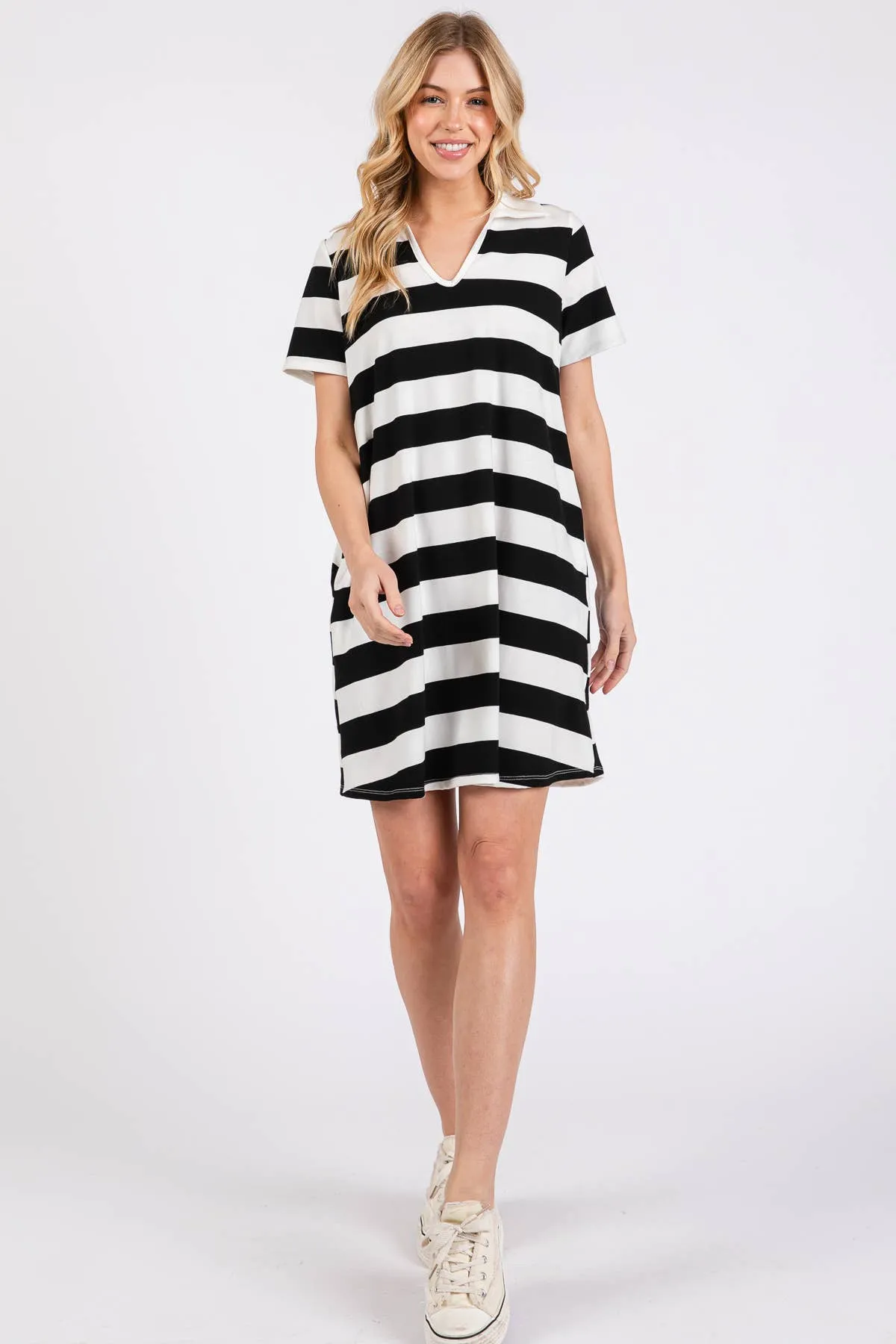 Christine Casual Black and White Striped Dress