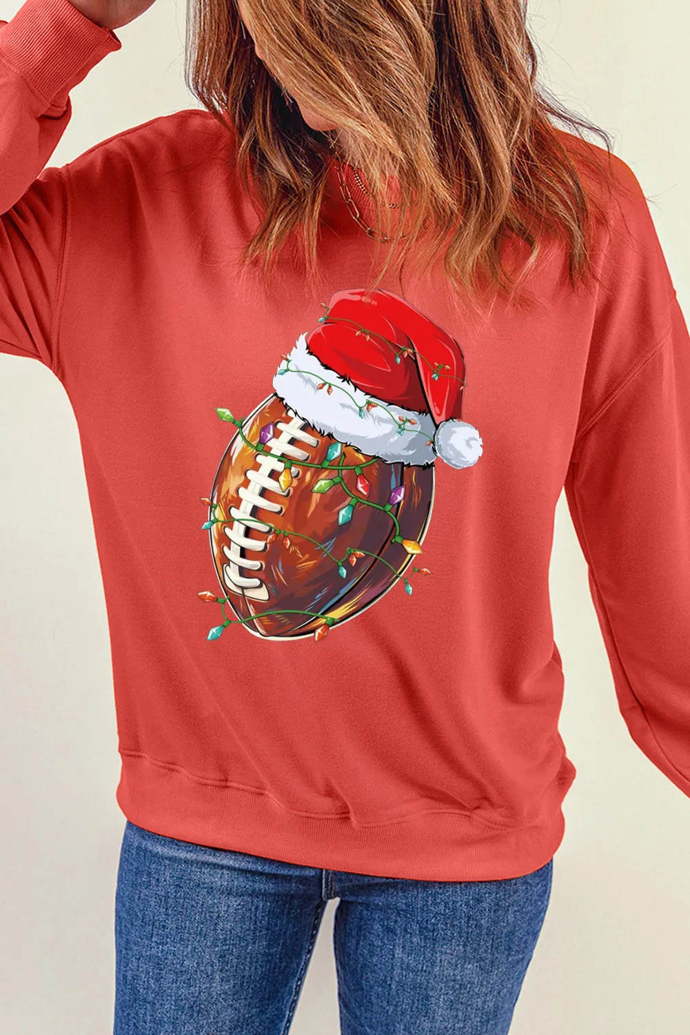 Christmas Baseball Santa Hat Pattern Crew Neck Pullover Sweatshirt