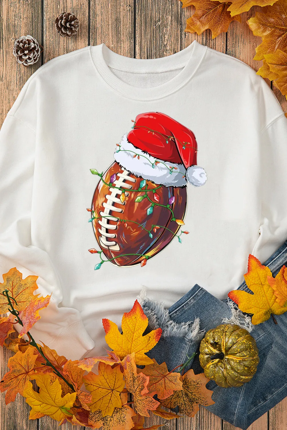 Christmas Baseball Santa Hat Pattern Crew Neck Pullover Sweatshirt