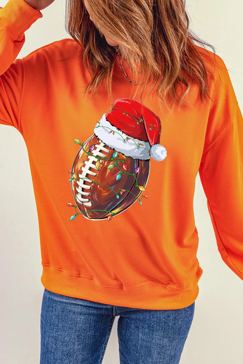 Christmas Baseball Santa Hat Pattern Crew Neck Pullover Sweatshirt