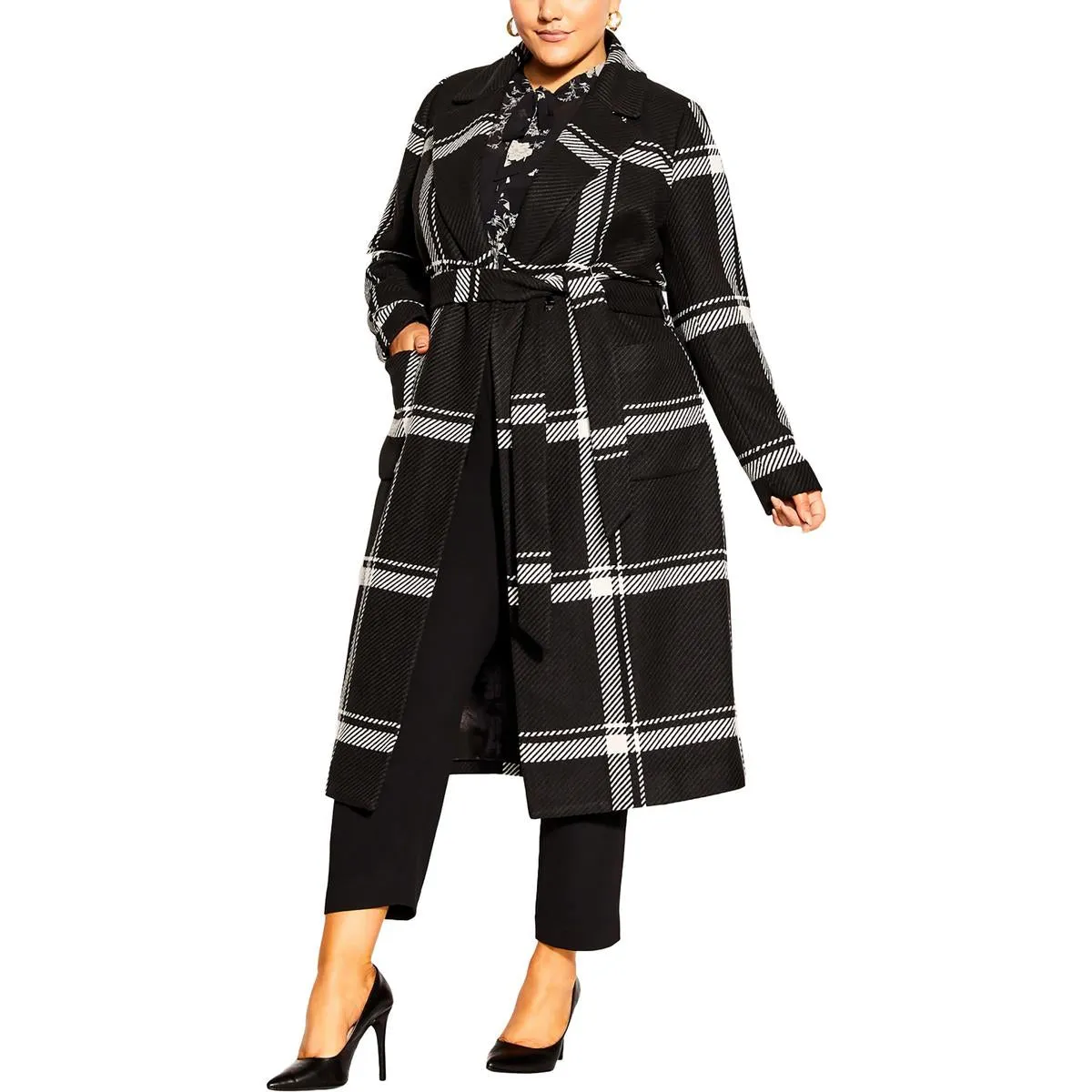 City Chic Womens Plus Belted Heavy Long Coat