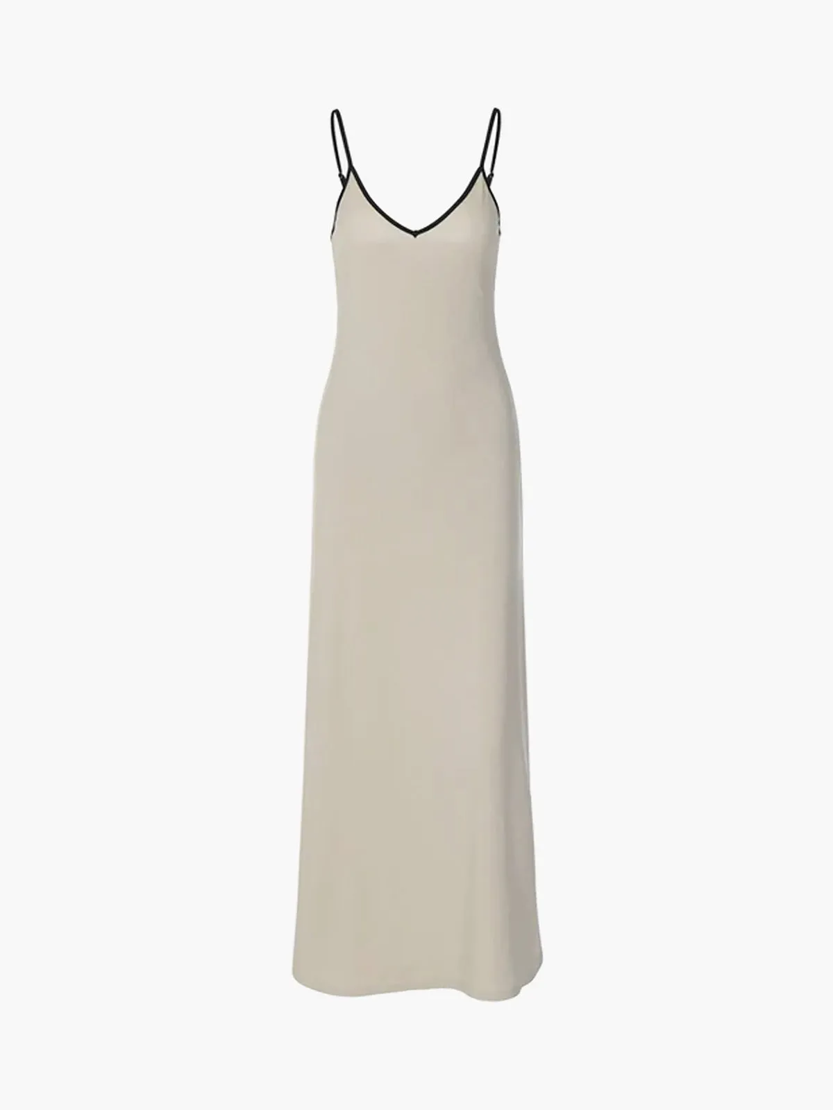 Contrast Trim V Trendy Neck Long Dress