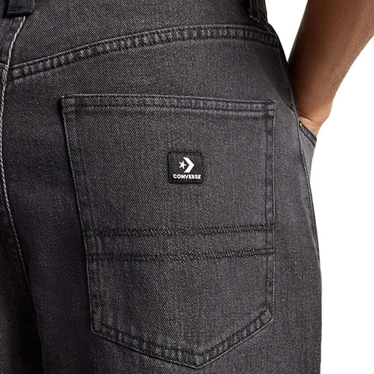 Converse Open Hem Baggy Denim Pants - Washed Black