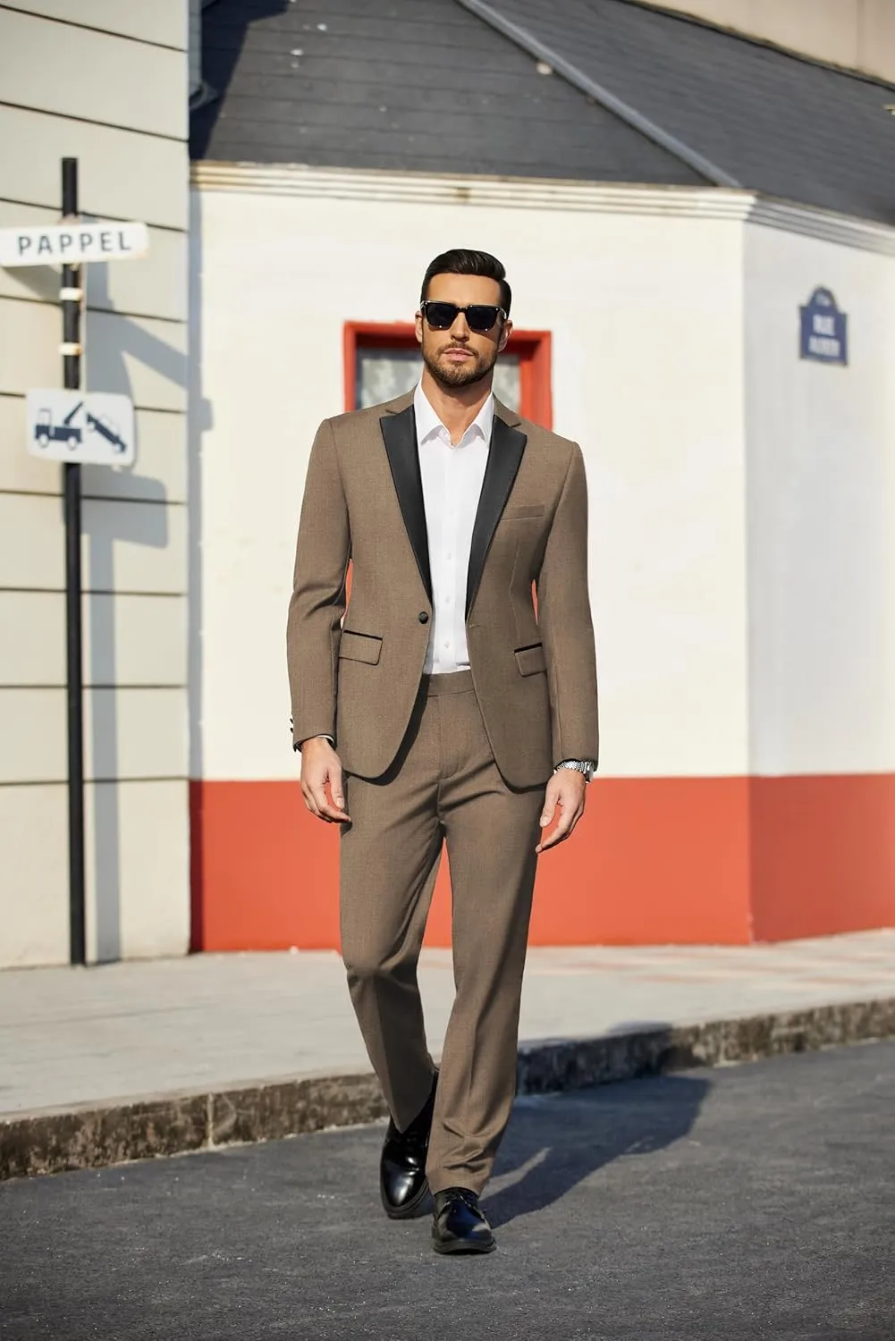COOFANDY Mens Tuxedo Suit Set Slim Fit 2 Piece One Button Blazer Jacket Pants for Wedding,Dinner,Prom
