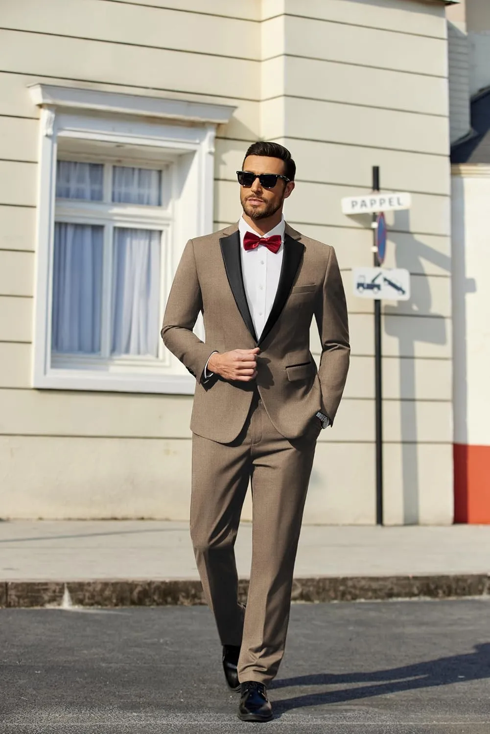 COOFANDY Mens Tuxedo Suit Set Slim Fit 2 Piece One Button Blazer Jacket Pants for Wedding,Dinner,Prom