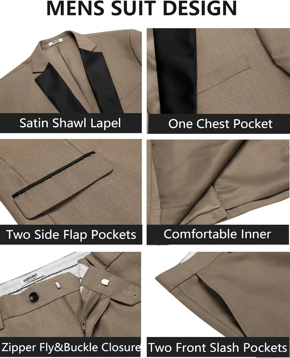 COOFANDY Mens Tuxedo Suit Set Slim Fit 2 Piece One Button Blazer Jacket Pants for Wedding,Dinner,Prom