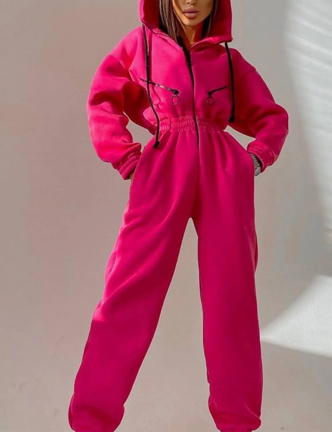COZYPOIN Women Fleece Jumpsuits One Piece Outfits Hooded Sweatshirt Set High Waist Ladies Jumpsuit