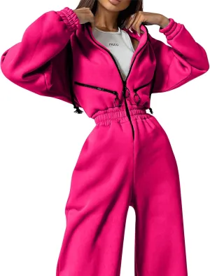COZYPOIN Women Fleece Jumpsuits One Piece Outfits Hooded Sweatshirt Set High Waist Ladies Jumpsuit